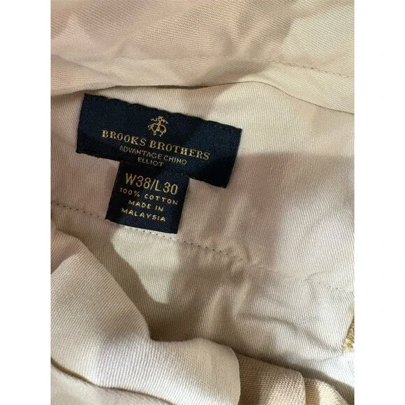 Brooks Brothers Advantage Chino Mens 38x30 Beige Pleated Cuffed Pants - Picture 8 of 9